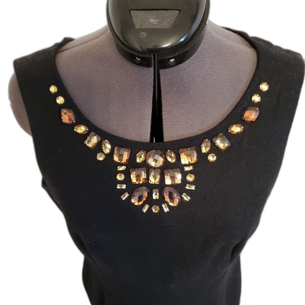 Banana Republic Women's Dress Size 6 Black Jewel Bodice Short Sleeve Wool Blend - Picture 4 of 6